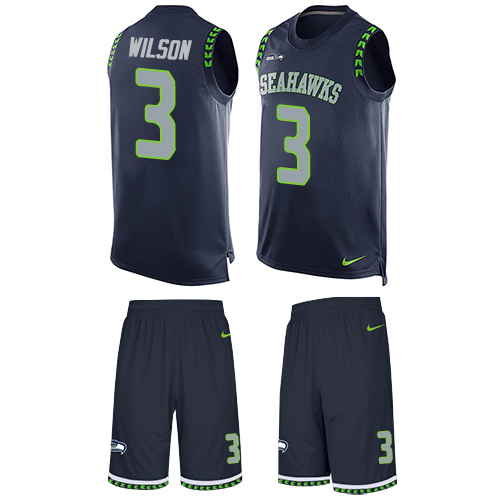 Men's Limited Russell Wilson Nike Jersey Navy Blue - #3 Tank Top Suit NFL Seattle Seahawks